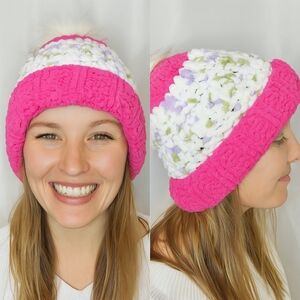 Handmade Chunky Beanie Hat Faux Pom Pom